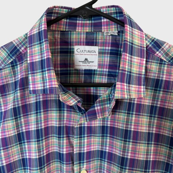 Culturata Plaid Long-Sleeve Button-Up Shirt Multicolor Men's Large 100% Cotton - Picture 5 of 10